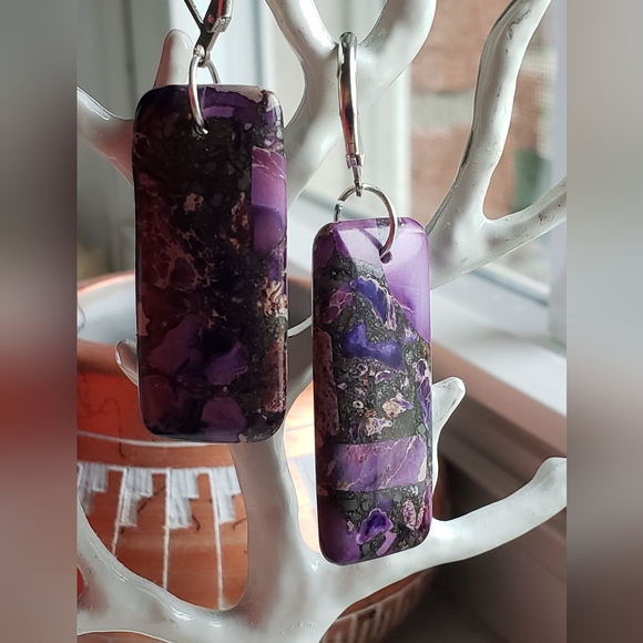 New, handmade gemstone earrings of purple sea sediment jasper. - Picture 3 of 4